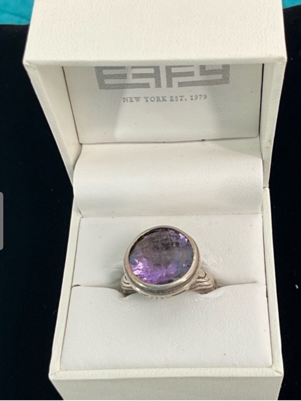 EFFY BH .925 Sterling Silver Faceted Amythyst Statement Ring  size 6.75 - 7